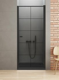 NEW TRENDY Drzwi prysznicowe NEW SOLEO BLACK pojedyncze 100x195 drzwi uchylne pojedyncze AS - wzór kratka D-0278A