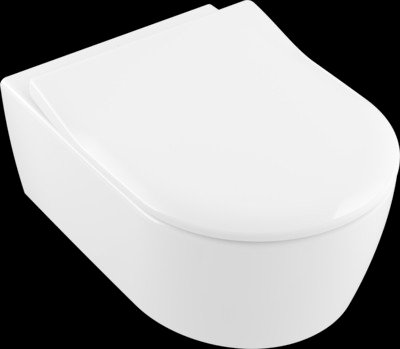 Villeroy&Boch Avento Combi-Pack Miska ustępowa lejowa DirectFlush + Deska SlimSeat z zawiasami QuickRelease i SoftClosing, kolor biały Weiss Alpin CeramicPlus 5656RSR1