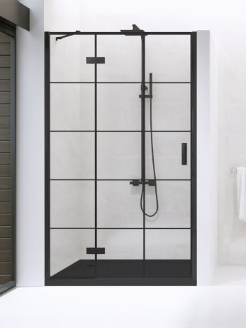 NEW TRENDY Drzwi prysznicowe NEW RENOMA BLACK L 90x195 drzwi uchylne pojedyncze AS - wzór kratka D-0271A
