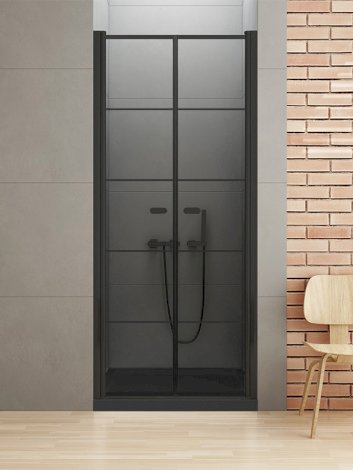 NEW TRENDY Drzwi prysznicowe NEW SOLEO BLACK 100x195 wahadłowe podwójne AS - wzór kratka D-0282A
