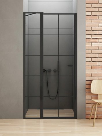 NEW TRENDY Drzwi prysznicowe NEW SOLEO BLACK L z elementem stałym 90x195 drzwi uchylne pojedyncze AS - wzór kratka D-0279A