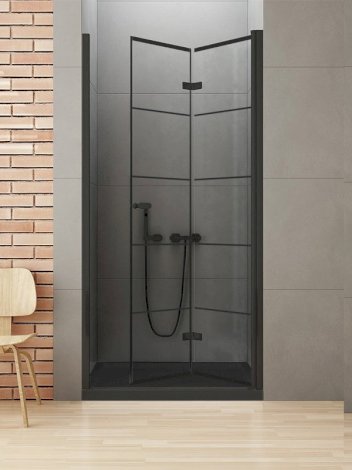 NEW TRENDY Drzwi prysznicowe NEW SOLEO BLACK Prawa 90x195 składane pojedyncze AS - wzór kratka D-0284A