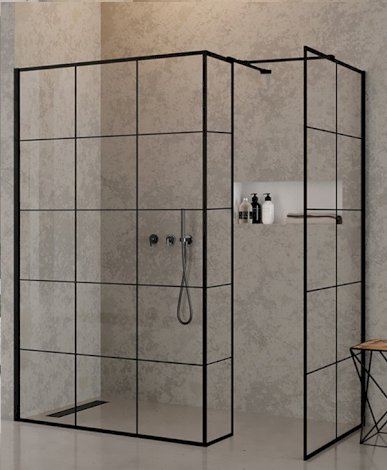 NEW TRENDY Ścianka szklana NEW MODUS BLACK walk-in 80x200 - wzór krata EXK-0271