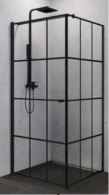 NEW TRENDY Kabina prysznicowa SUPERIA BLACK LEWA kwadratowa 90x90x195 szkło czyste 6mm z powłoką - wzór czarna kratka K-0598