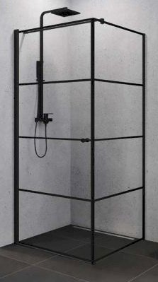 NEW TRENDY Kabina prysznicowa SUPERIA BLACK LEWA kwadratowa 90x90x195 szkło czyste 6mm z powłoką - wzór czarne pasy K-0596