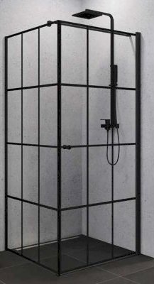 NEW TRENDY Kabina prysznicowa SUPERIA BLACK PRAWA kwadratowa 90x90x195 szkło czyste 6mm z powłoką - wzór czarna kratka K-0605