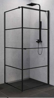 NEW TRENDY Kabina prysznicowa SUPERIA BLACK PRAWA kwadratowa 90x90x195 szkło czyste 6mm z powłoką - wzór czarne pasy K-0604