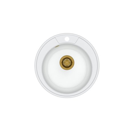 QUADRON DANNY 210 GraniteQ zlewozmywak biały metalik z syfonem złoty okrągły 1-komorowy b/o HB8301U1-G1