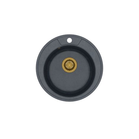 QUADRON DANNY 210 GraniteQ zlewozmywak czarny metalik z syfonem złoty okrągły 1-komorowy b/o HB8301U8-G1