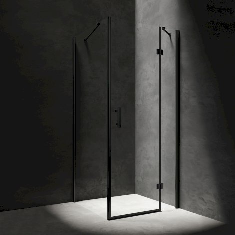 OMNIRES MANHATTAN kabina prysznicowa kwadratowa z drzwiami uchylnymi, 100x100cm, czarny mat/transp MH1010BLTR