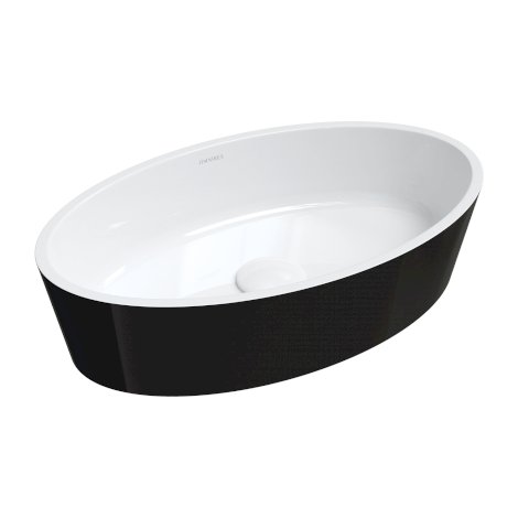 OMNIRES BARI M+ umywalka nablatowa, 50 x 30 cm biały/czarny połysk BARI500UNBCP